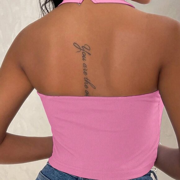 Pink Casual Women's Halter Neck Slim Fit Sexy Camisole - Picture 2 of 3